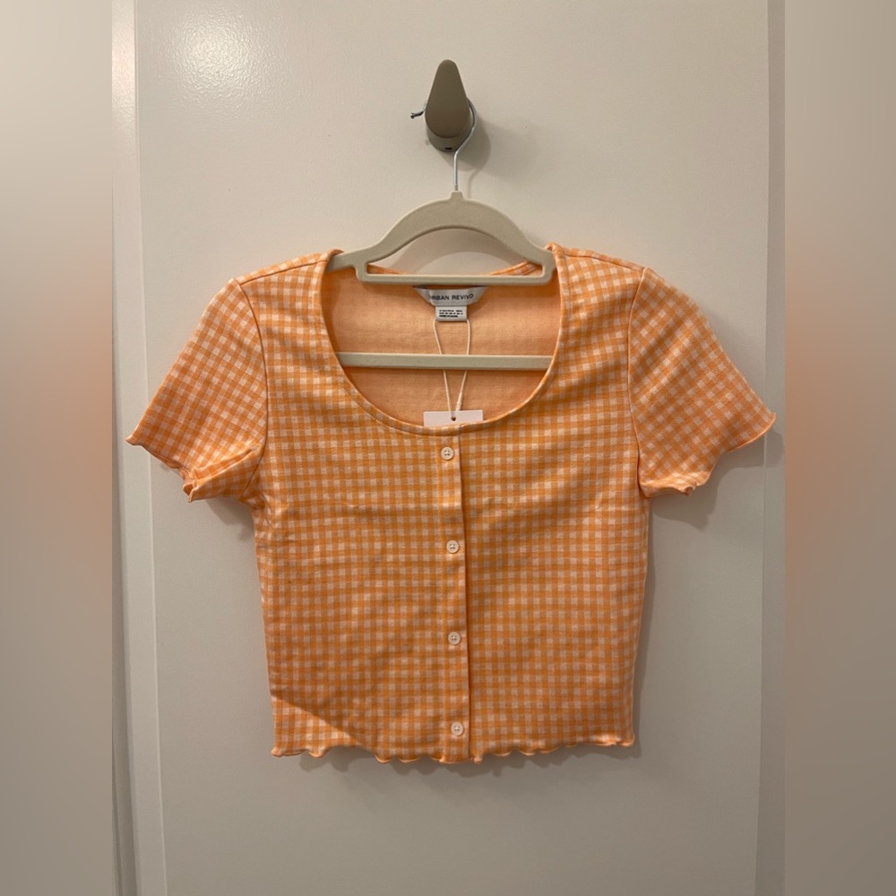 Orange Colorblock Button Up Crop Top